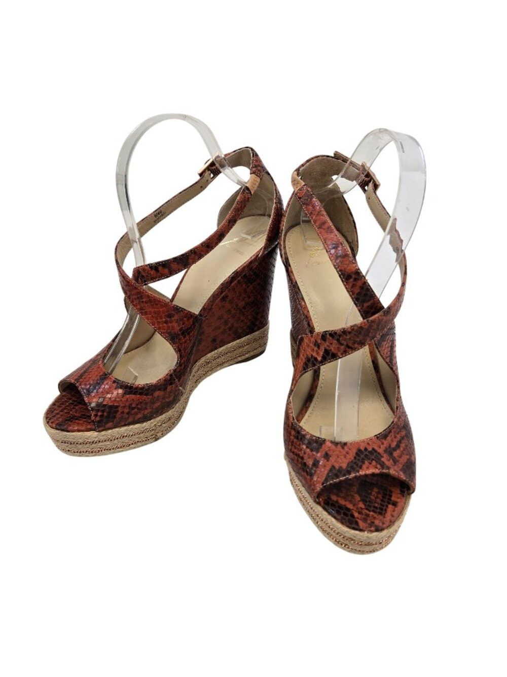B Brian Atwood Leather Dekoda Snake-Print Platform Wedge Sandals Size 6